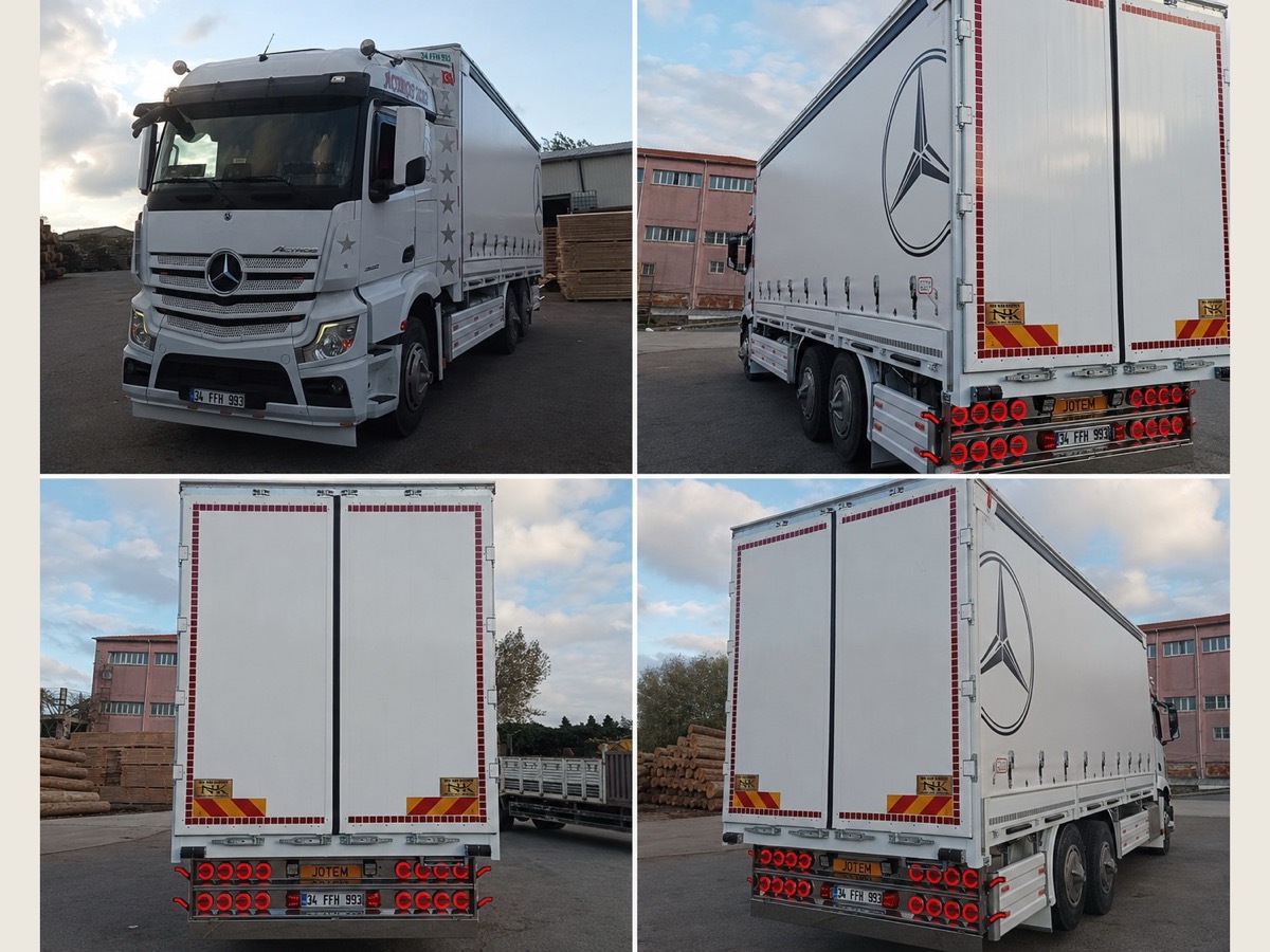 Mercedes Actros için brandalı kasa imalatı ve arka kapak detayı